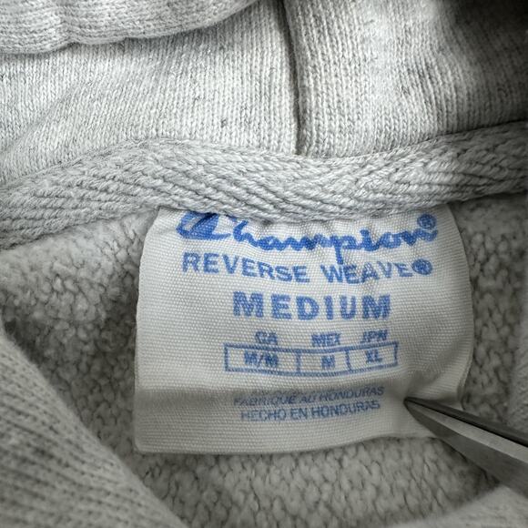 Champion Reverse Weave Hoodie Mens Medium Gray Pullover Sweatshirt Logo Fleece - Picture 5 of 9